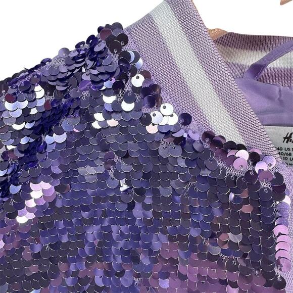 H&M Girls Purple Playful Flip Sequin Bomber Jacket Whimsical Cat Design Sz10-12 - Picture 10 of 16